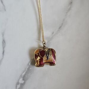 Gold and Red Elephant Pendant Necklace